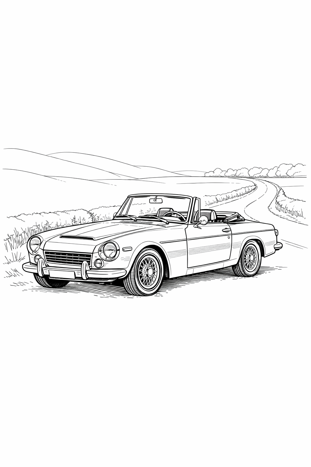 Datsun Fairlady 1600 Convertible in British Countryside Coloring Page