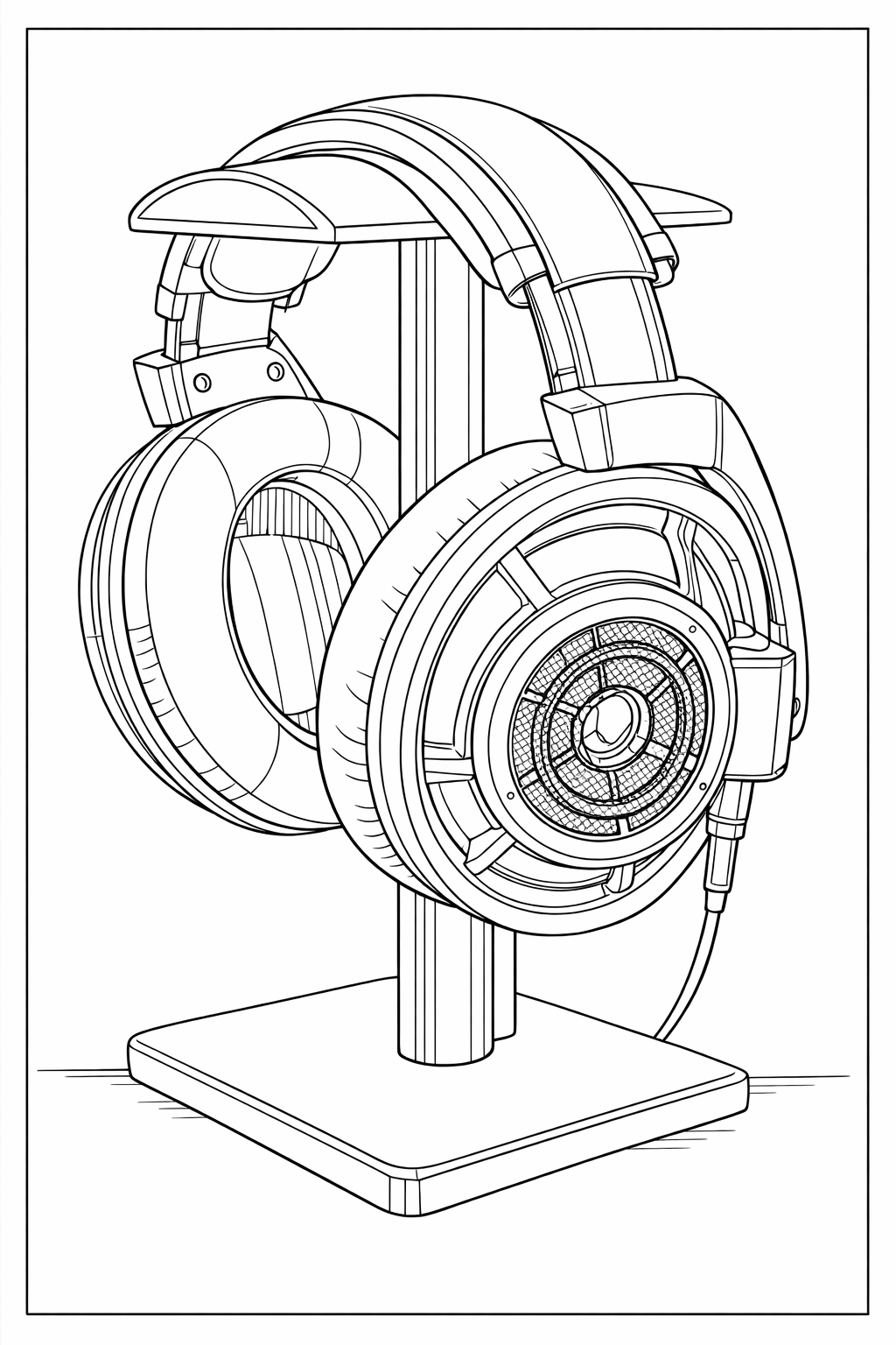 Sennheiser HD800S Headphones Coloring Page – Technical Line Drawing (Adult, Letter Size)