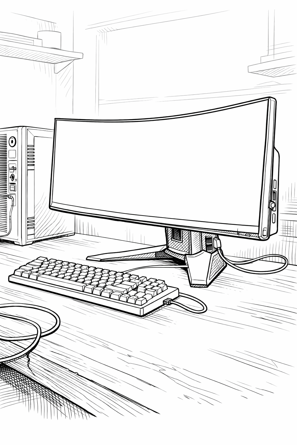 Alienware 34 Curved Gaming Monitor Desk Vignette — Printable Coloring Page