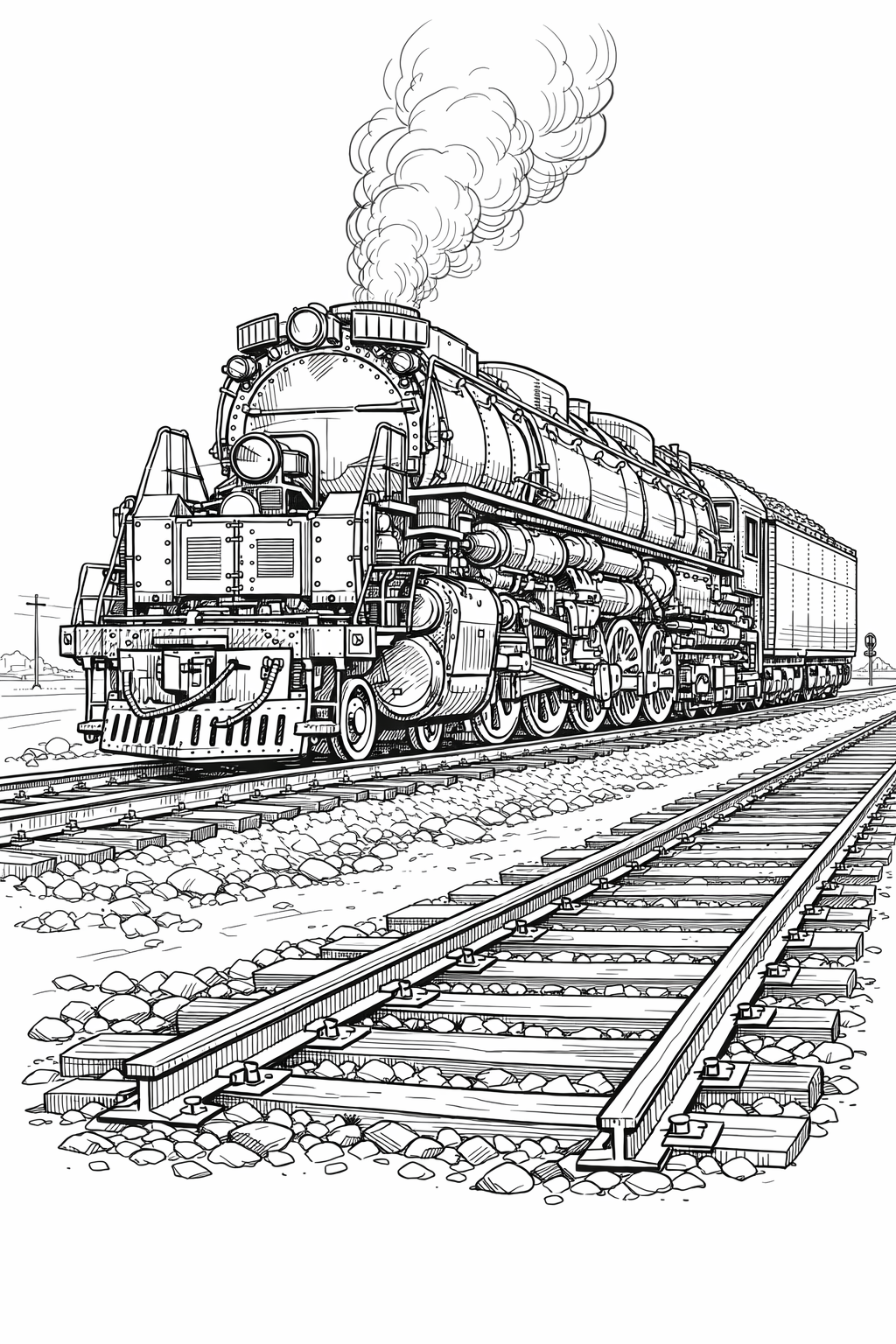 Union Pacific Big Boy 4014 Steam Locomotive Technical Line Drawing Coloring Page