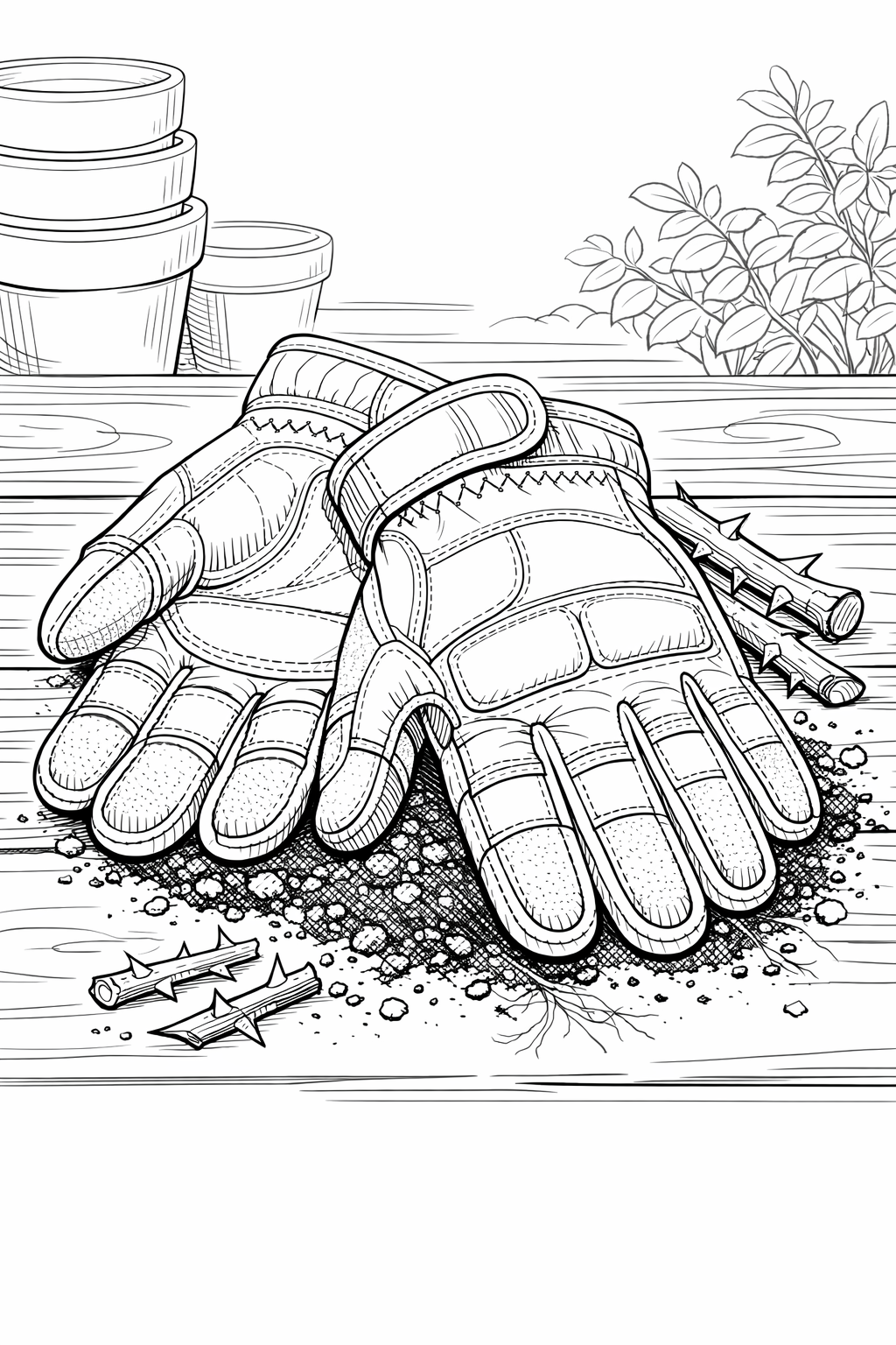 Bionic ReliefGrip Gardening Gloves Coloring Page — Detailed Line Art