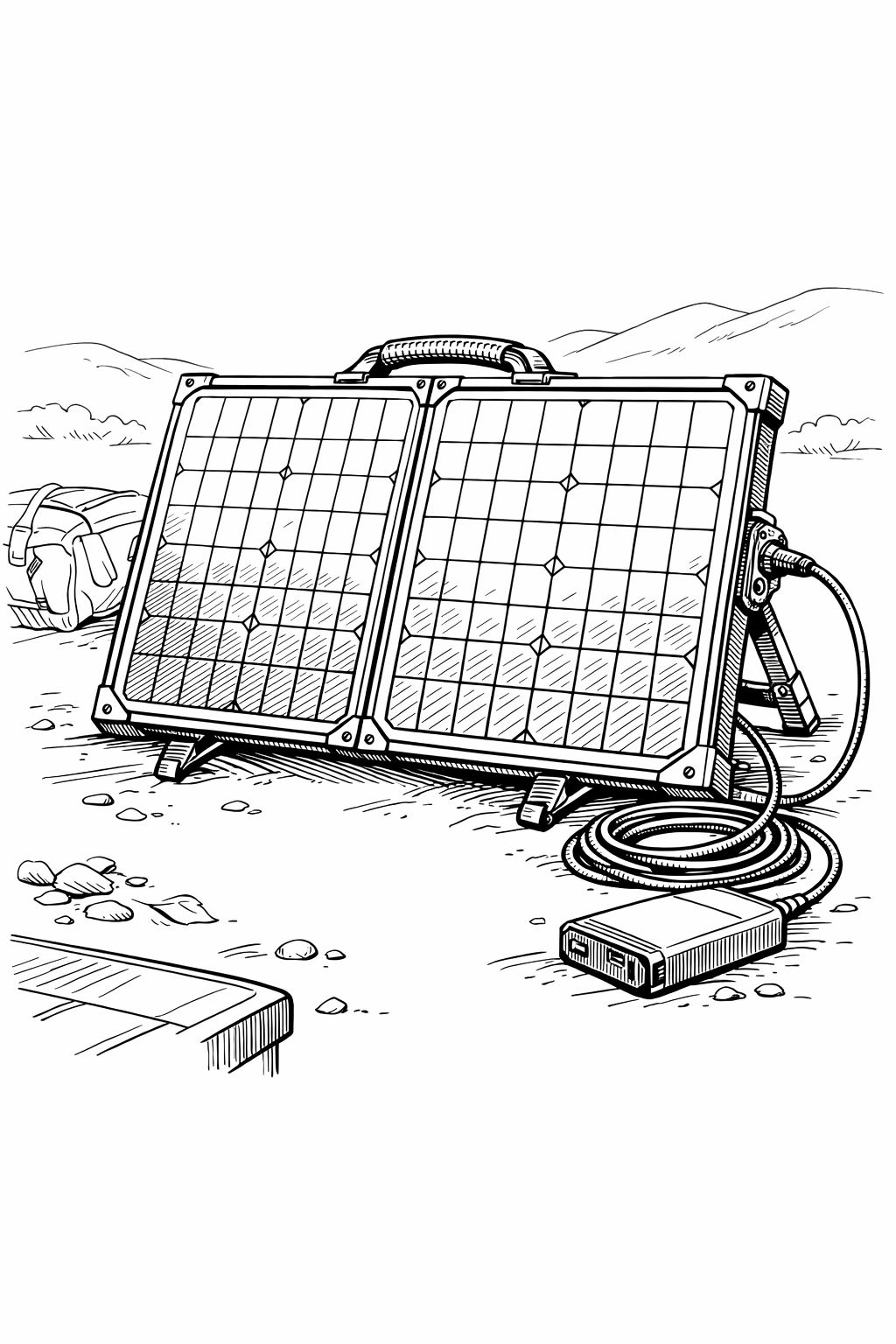 Briefcase Portable Solar Panel Overland Line Art Coloring Page