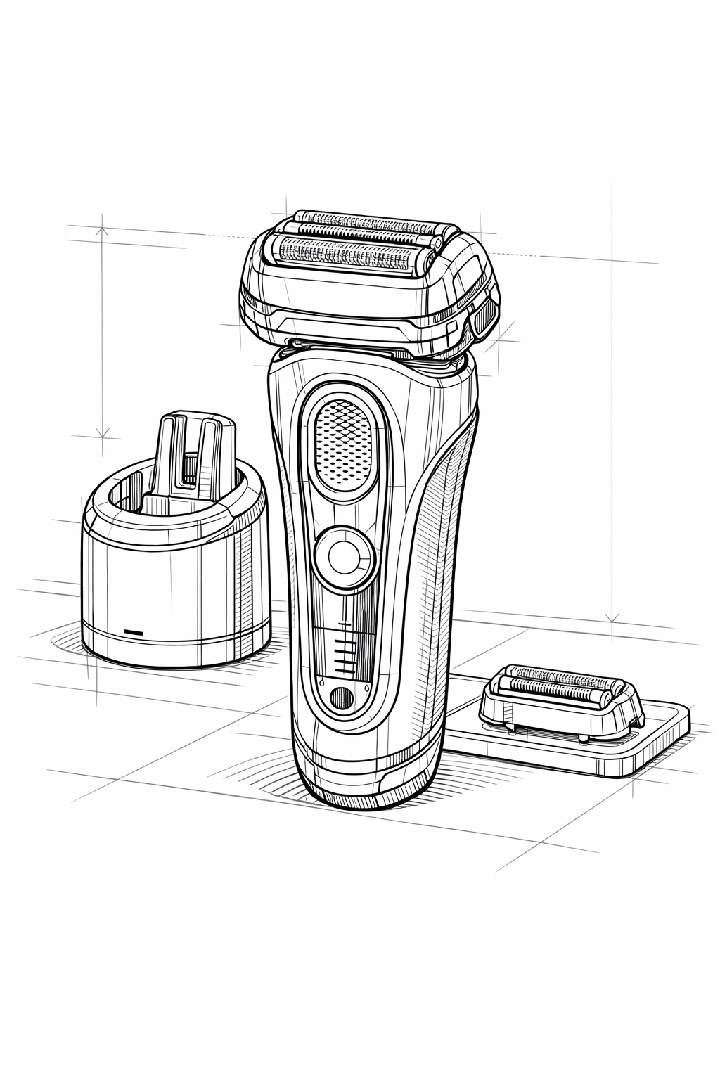 Braun Series 9 Electric Shaver Still-Life Line Art Coloring Page