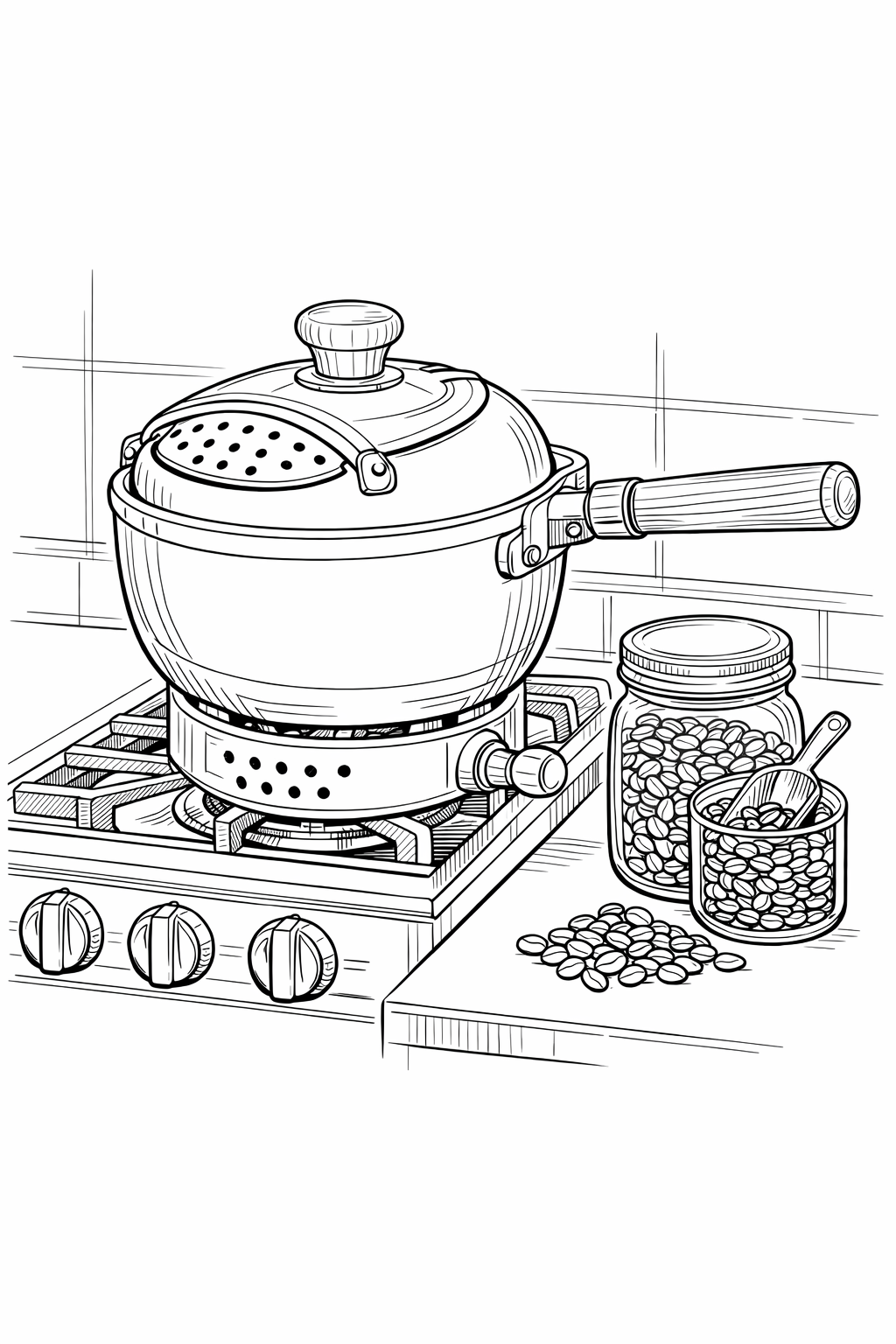 Ceramic Stovetop Coffee Roaster Line Art Coloring Page