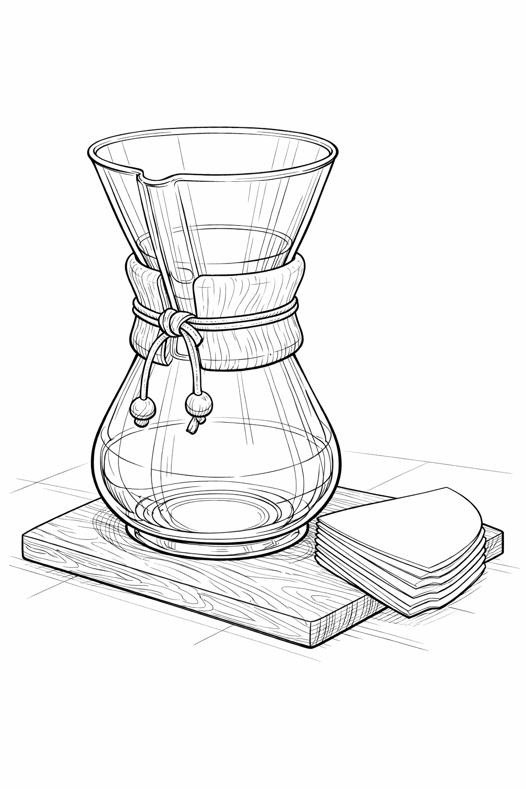 Chemex Coffeemaker Line Art Coloring Page — Detailed Still Life