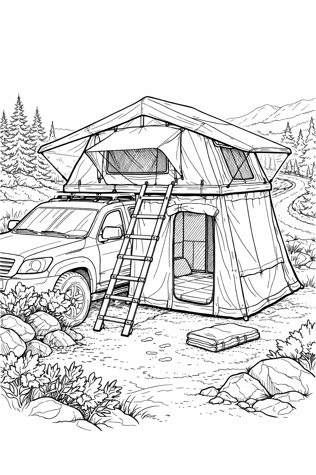 CVT Mt. Rainier Rooftop Tent Overland Scene Coloring Page