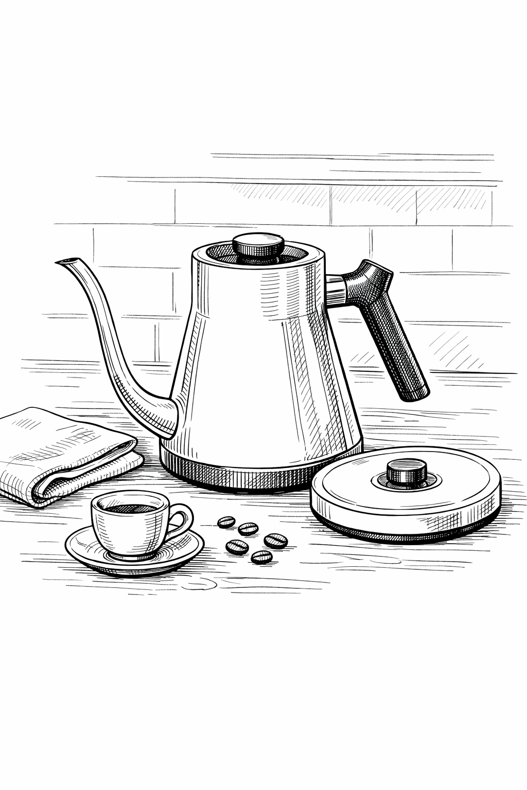 Fellow Stagg EKG electric kettle technical line drawing coloring page