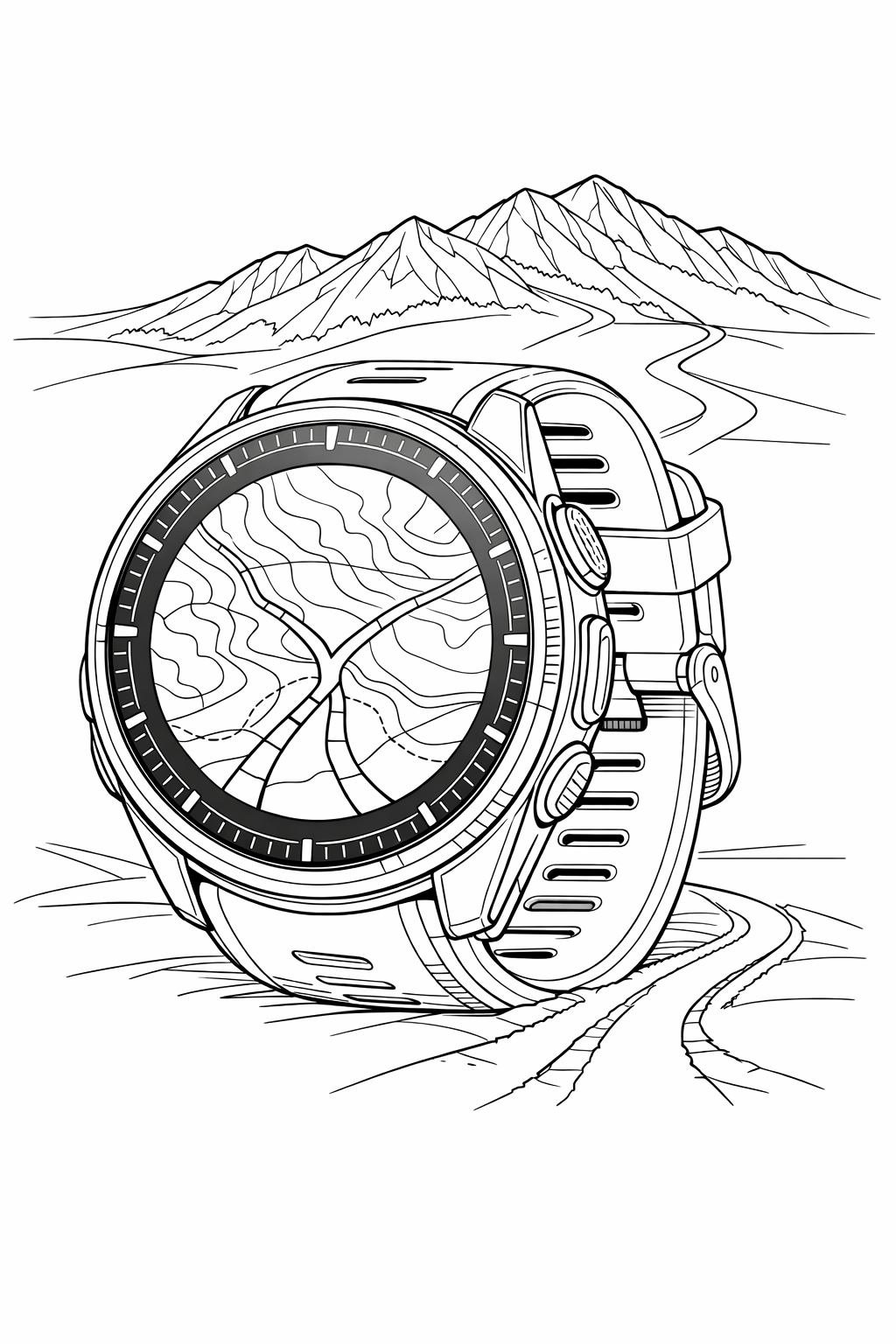 Garmin Forerunner 965 Closeup Trail-Running Line Art Coloring Page