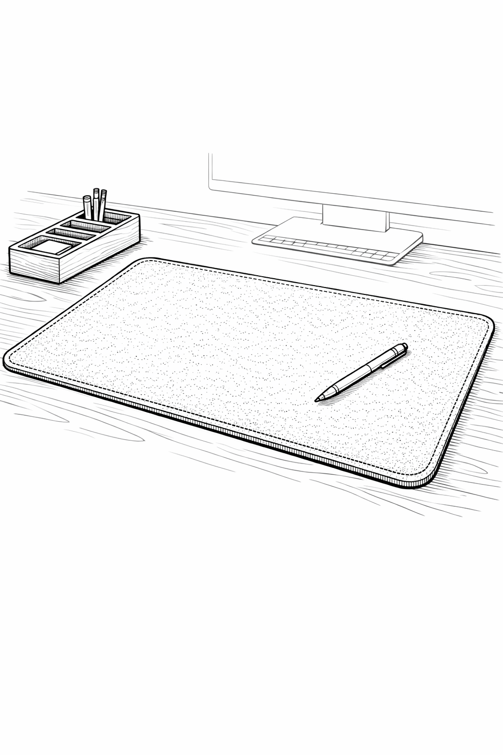 Grovemade wool felt desk pad technical line drawing printable coloring page