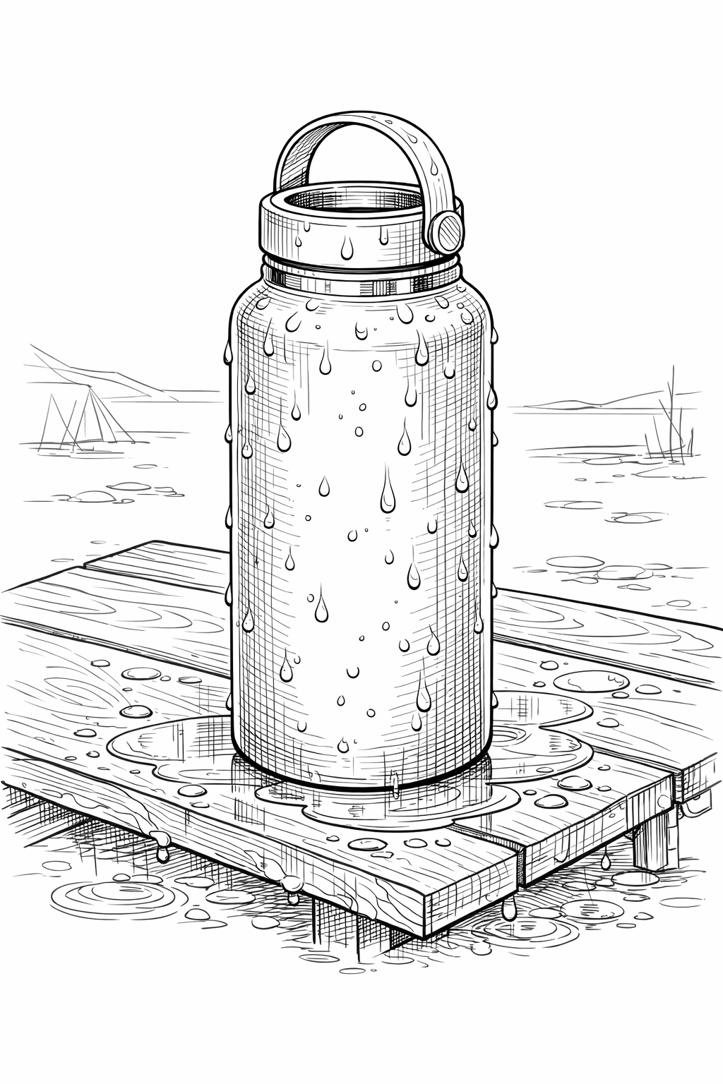 Hydro Flask Wide-Mouth Bottle on Camp Table Coloring Page