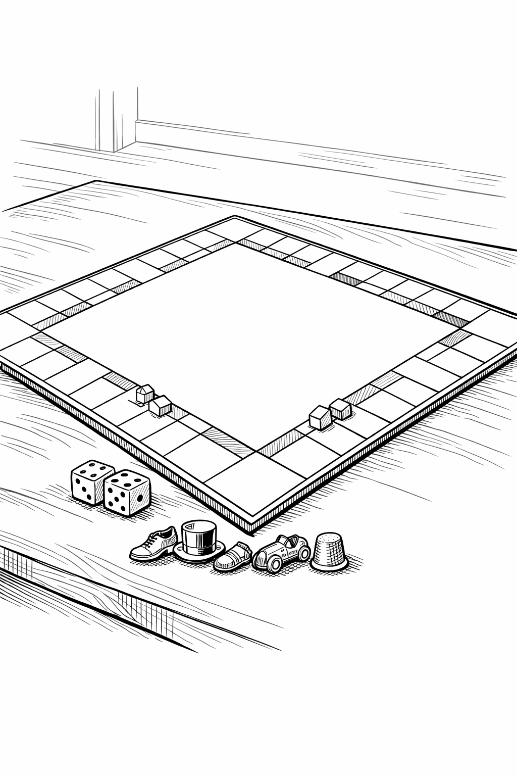 Monopoly board game technical line drawing adult coloring page