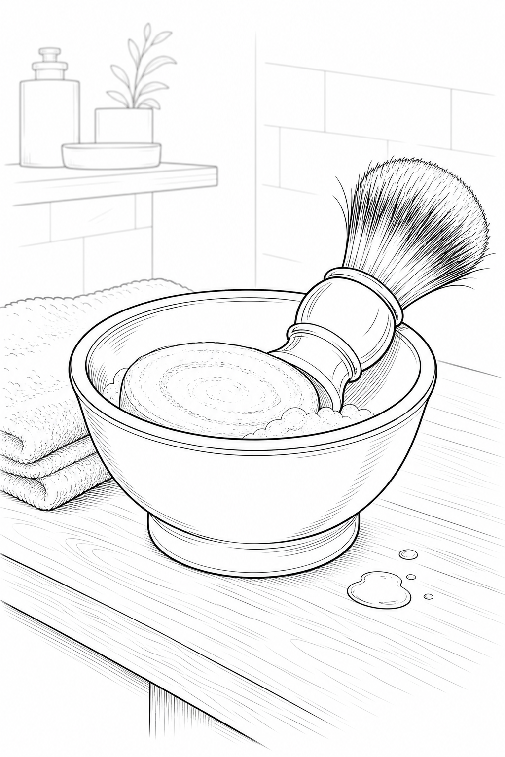 Mühle shaving bowl still-life technical line drawing coloring page
