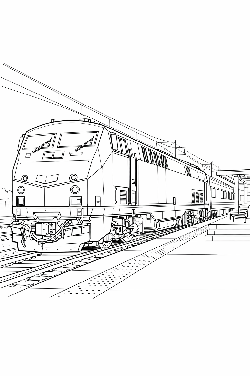 Genesis P42DC Locomotive Technical Line Drawing at Station Platform