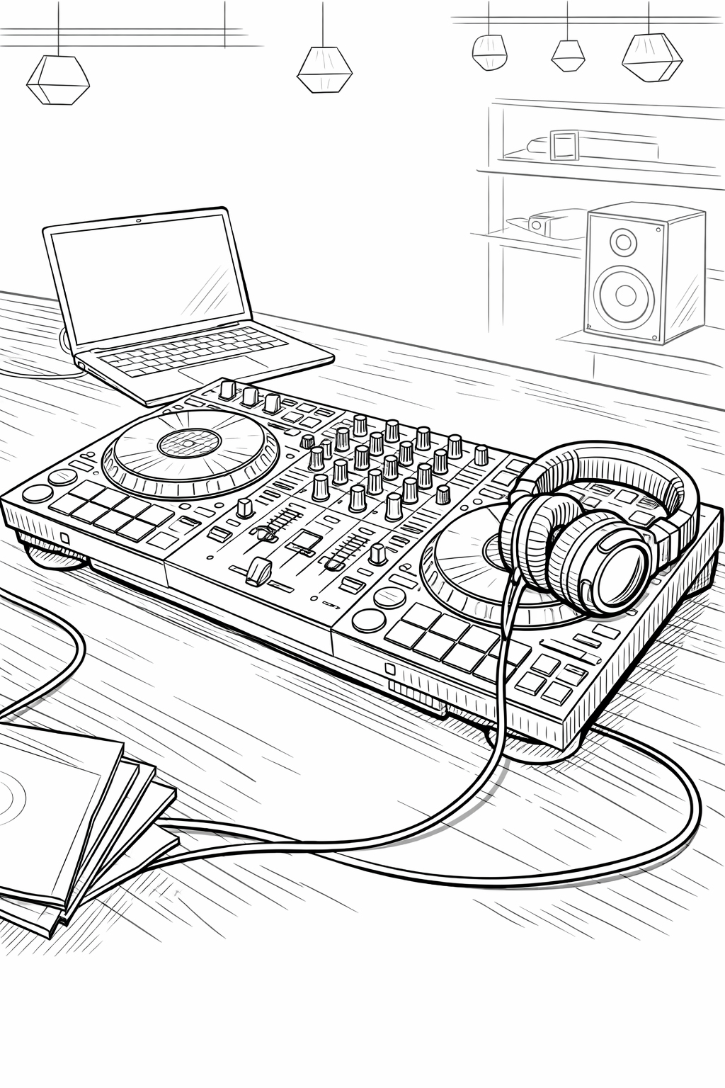 Pioneer DDJ-FLX10 DJ Controller Coloring Page — Studio Line Art