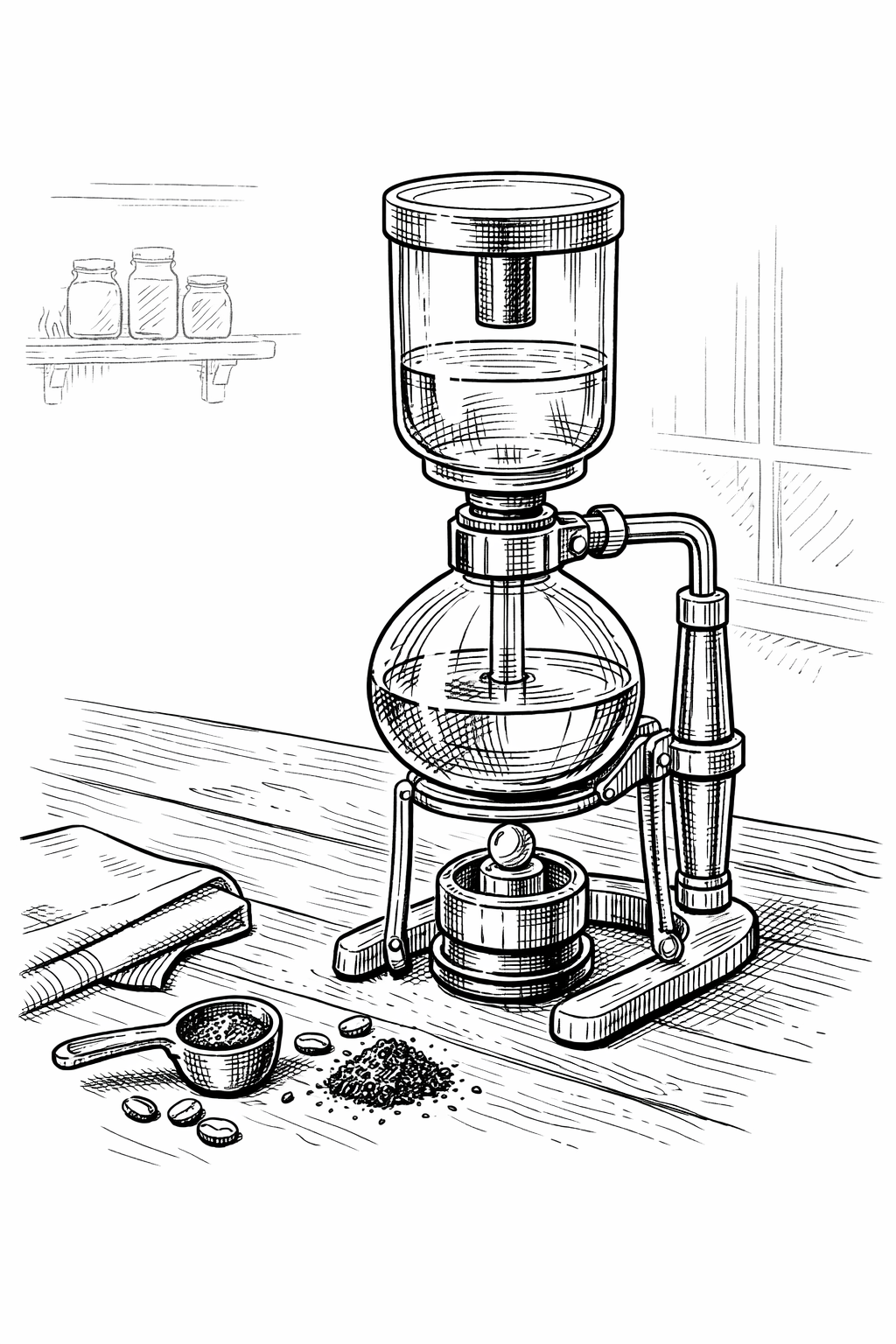 Siphon Coffee Maker Technical Line Drawing Coloring Page