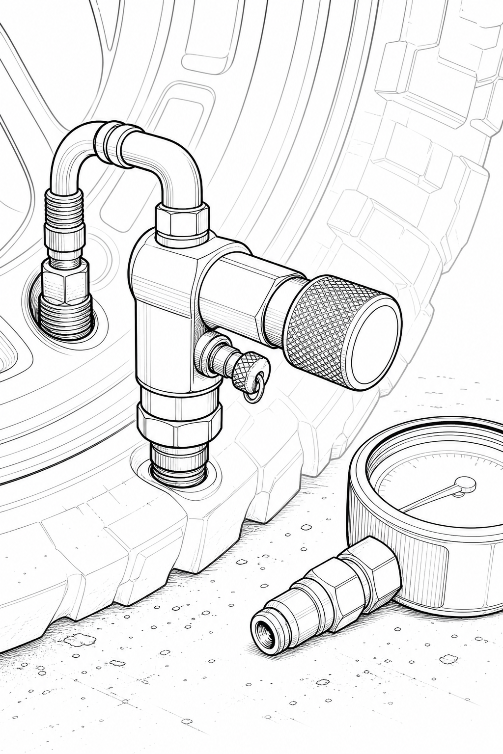 Staun Tire Deflator Technical Line Drawing Coloring Page