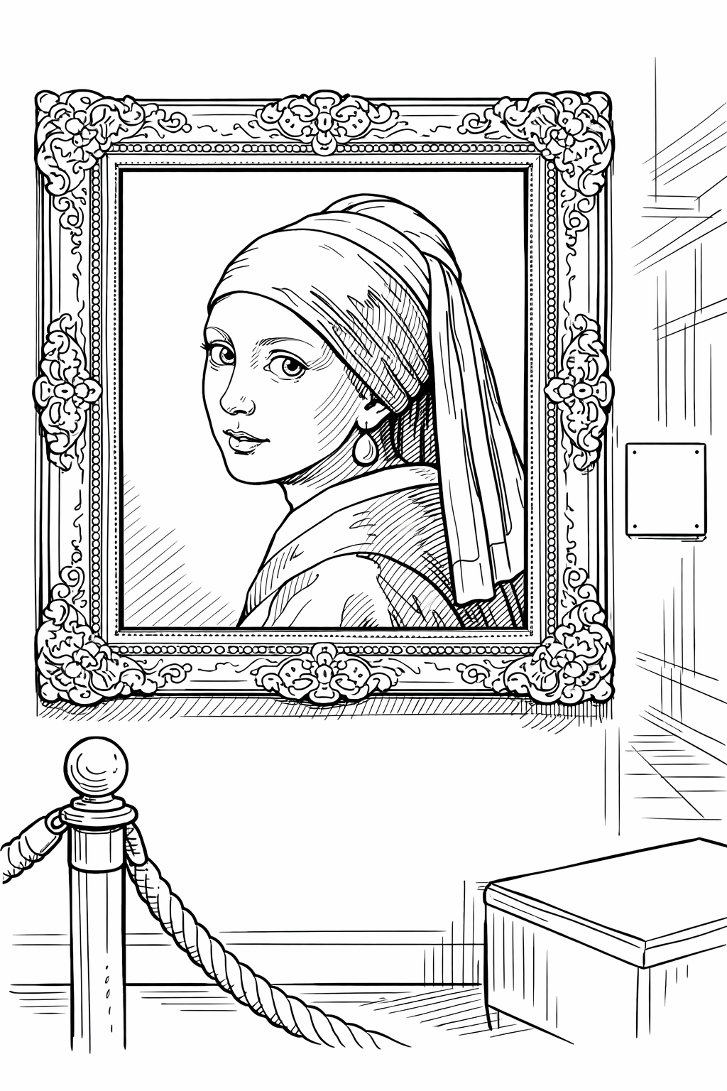 Johannes Vermeer’s Girl with a Pearl Earring — Museum Portrait Line Art Coloring Page