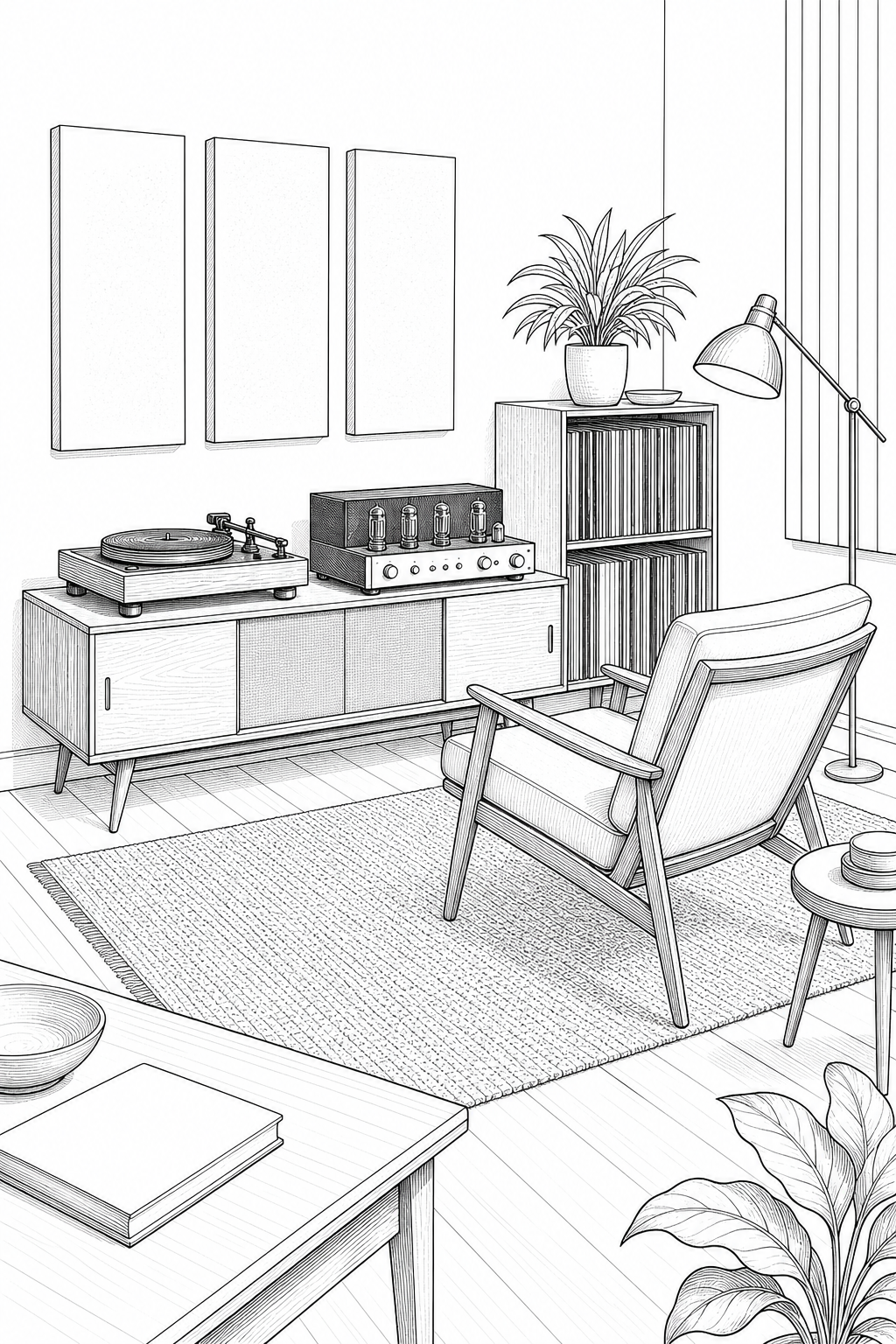 Mid-Century Hi-Fi Listening Nook Technical Line Study