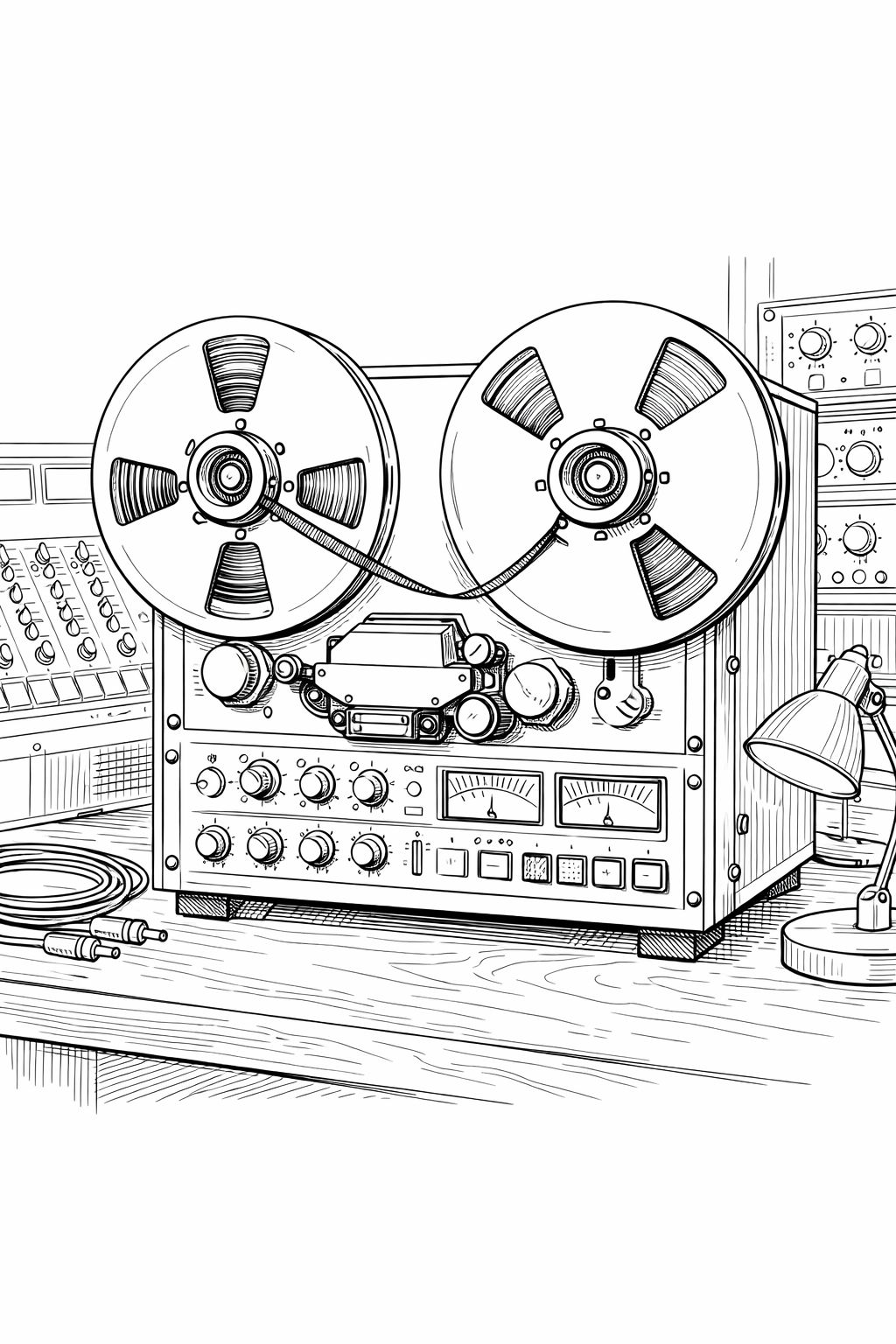 Otari MX-5050 Reel-to-Reel Tape Deck Study — Technical Line Art Printable