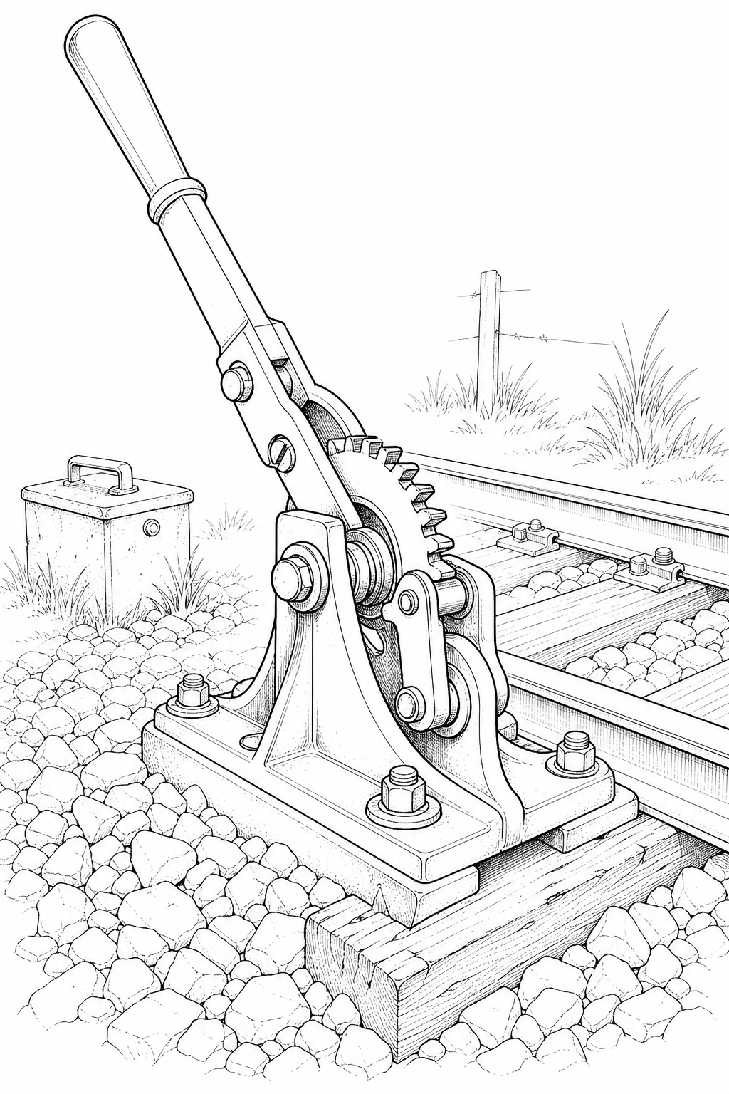 Railway Point Lever (Switch Stand) — Ballast Bed Detail Line Drawing