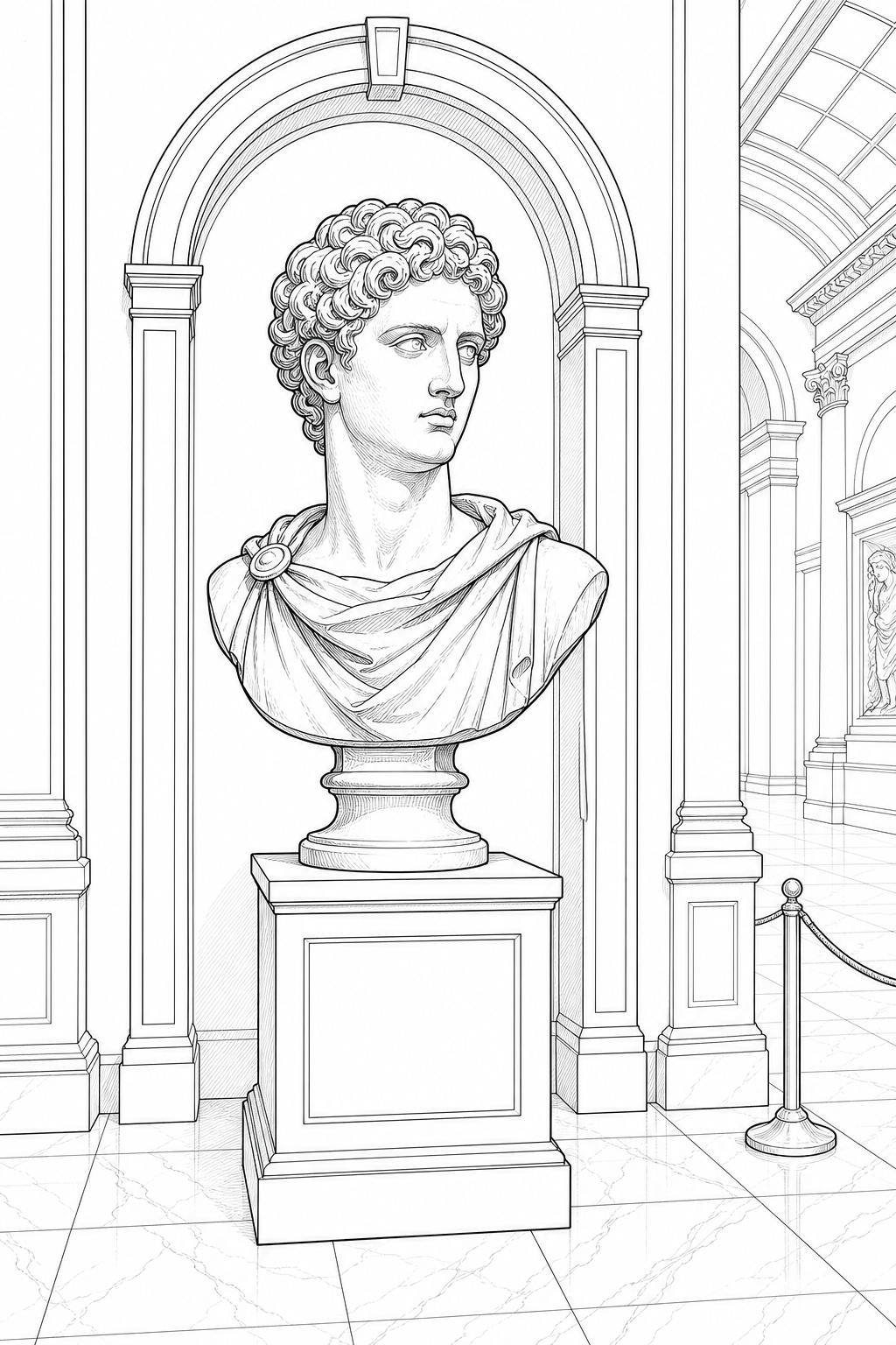 Classical Sculpture Alcove — Marble Bust Study Coloring Page