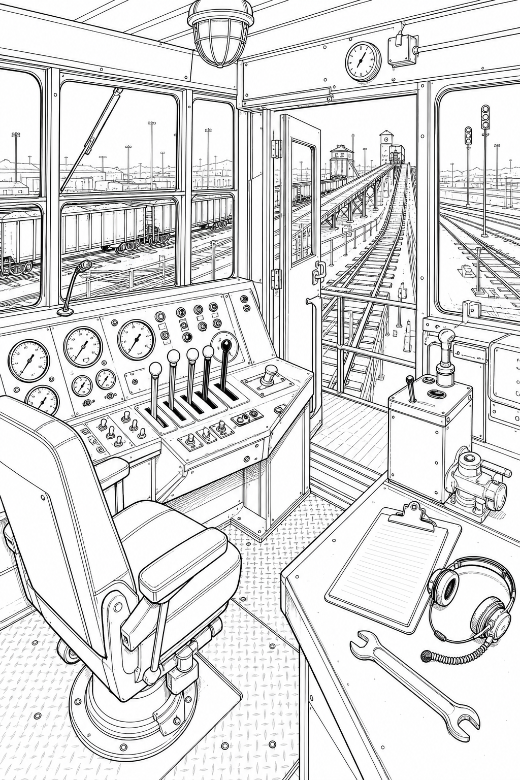 Classification Yard Retarder Control Cabin — Technical Line Study for Coloring
