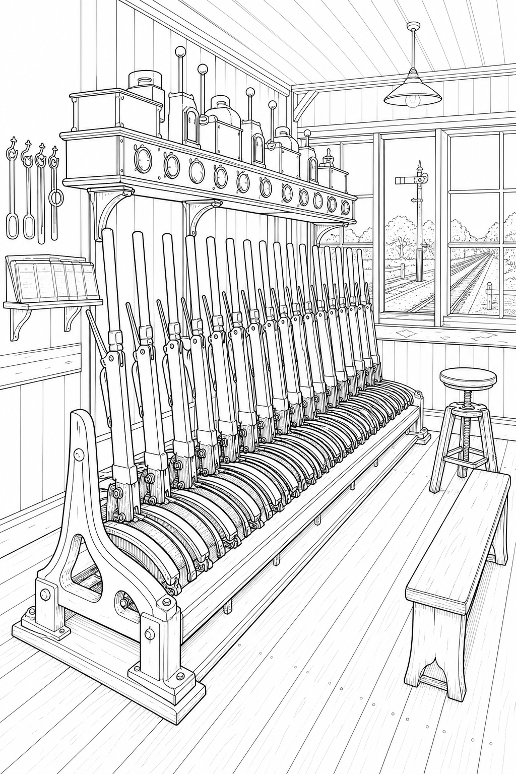 LNER Box-Type Signal Box Study — Lever Frame and Illuminated Block Shelf