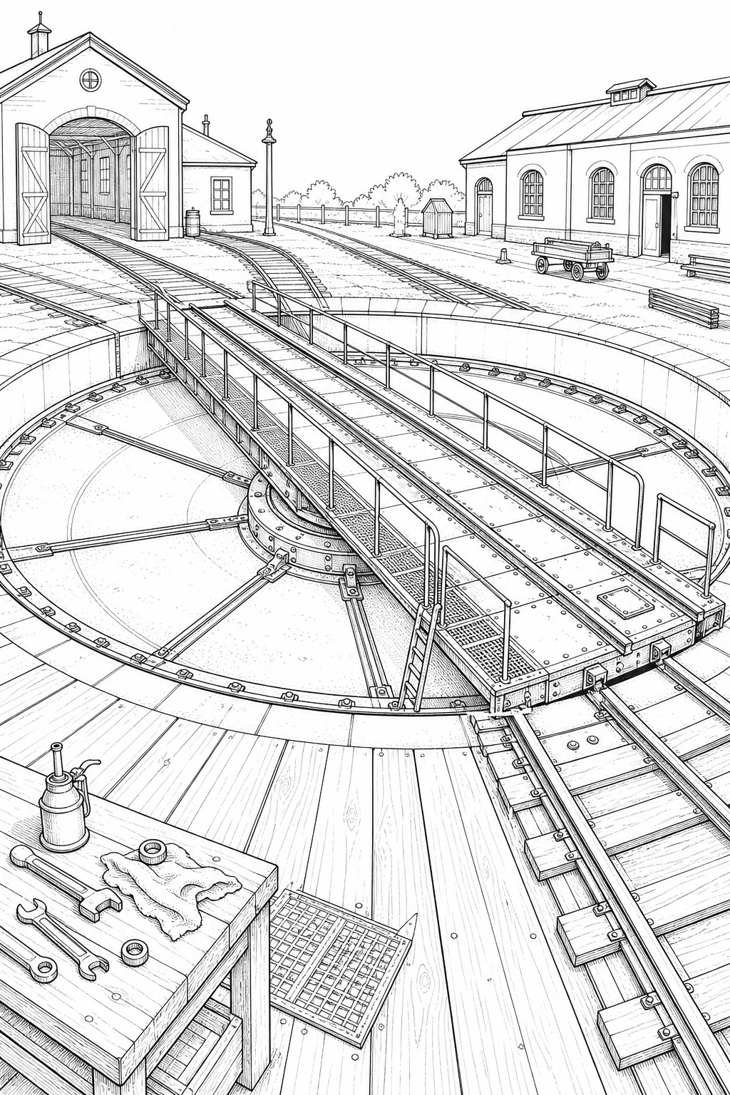 Locomotive Turntable Pit with Inspection Walkway — Technical Line Study