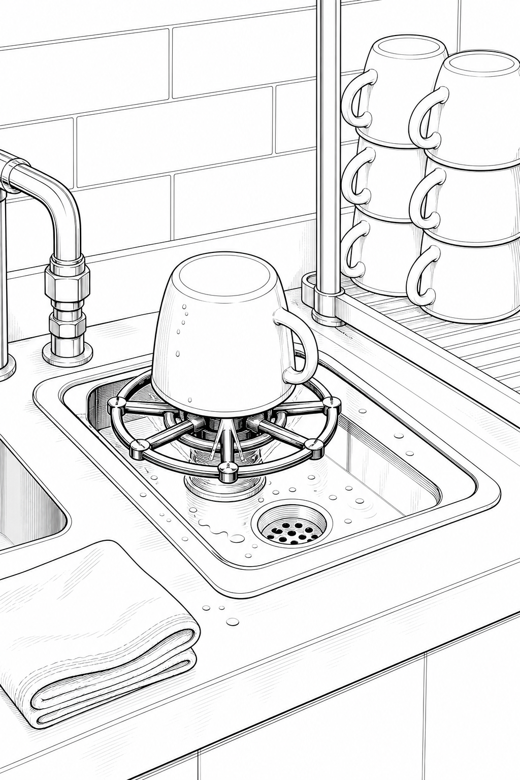 Mug Rinser Station Illustration — Espresso Bar Counter Study