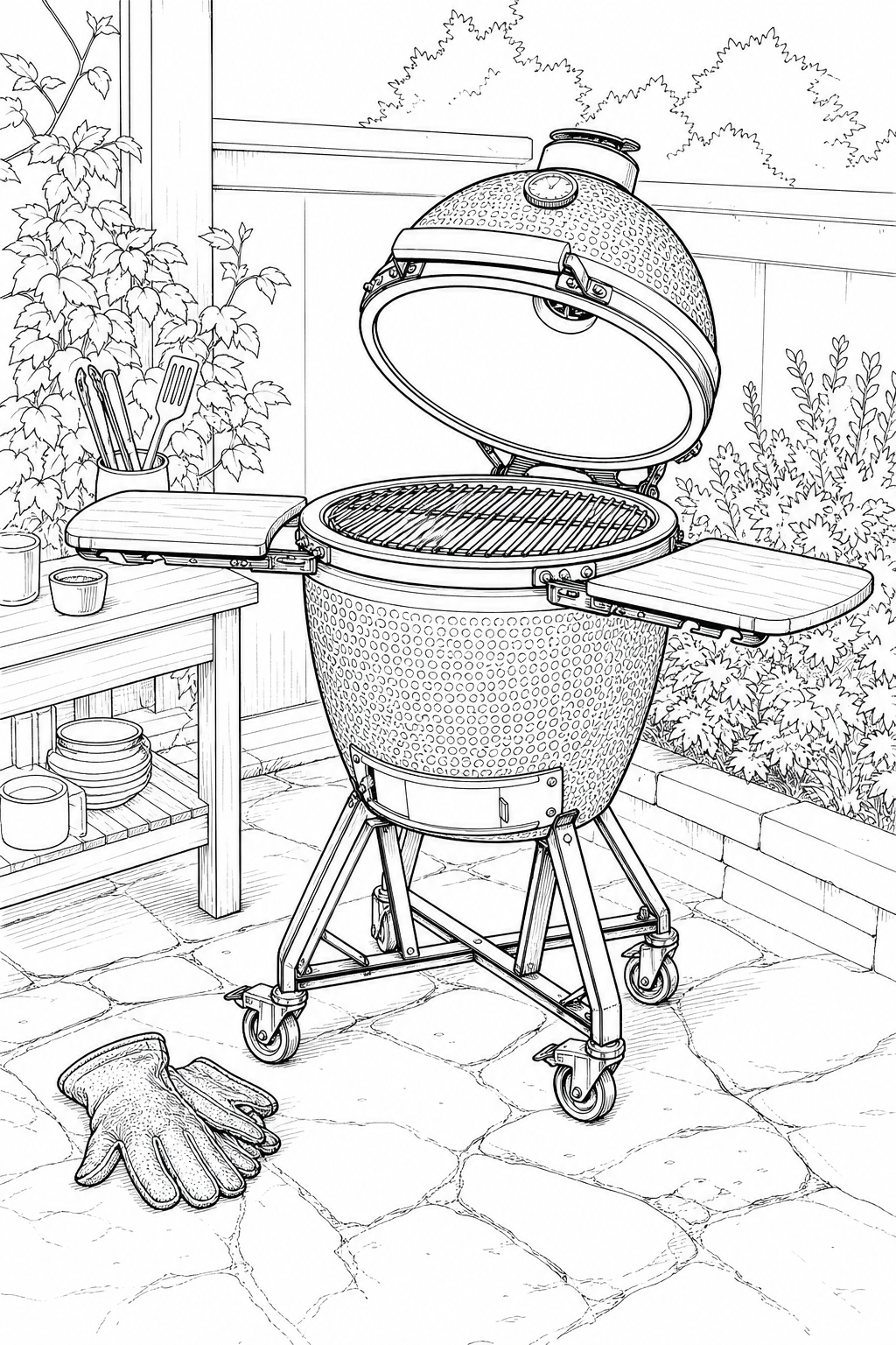 Big Green Egg Backyard Cooking Station Coloring Study