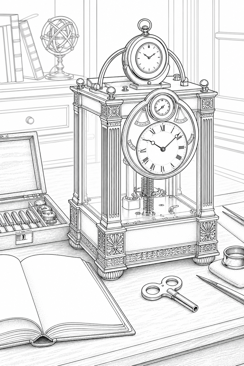 Breguet Sympathique Clock Table Horology Study Coloring Page