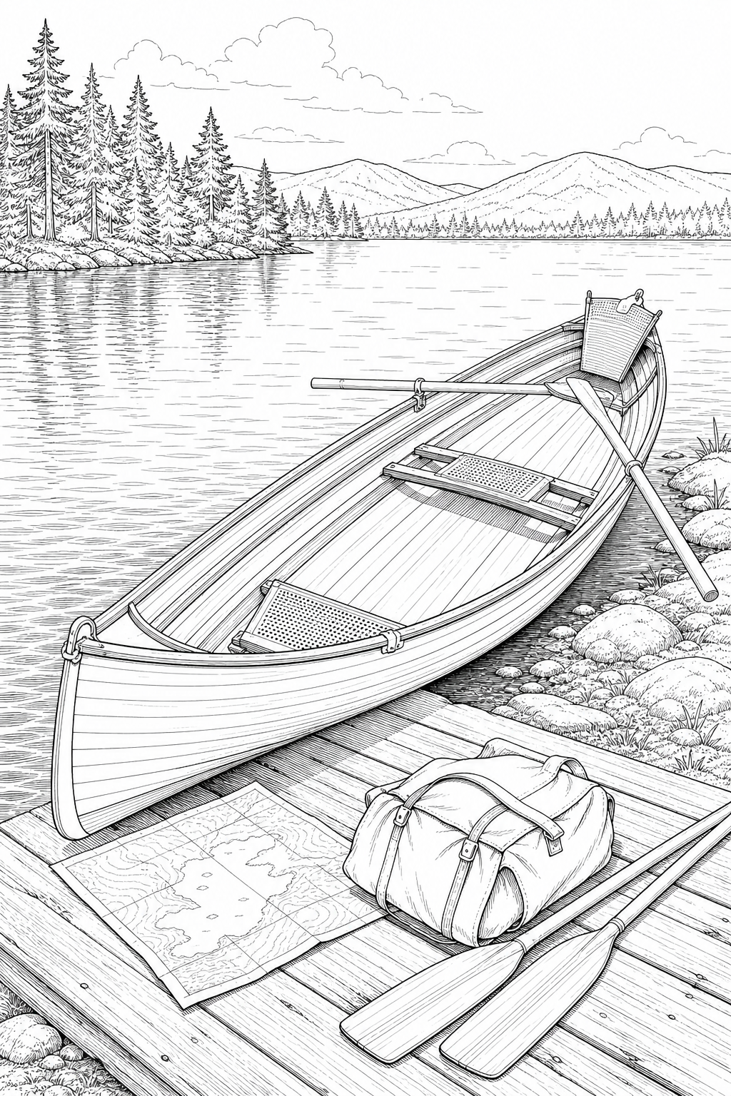 Classic Adirondack Guideboat Lakeside Launch Coloring Study