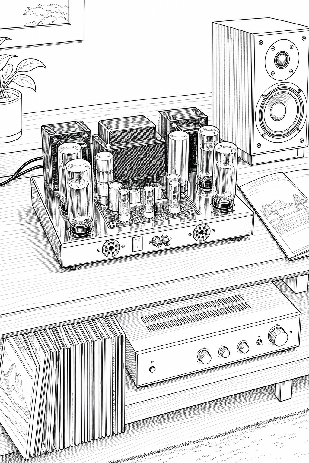 Dynaco ST-70 Tube Amp Listening Station Coloring Study