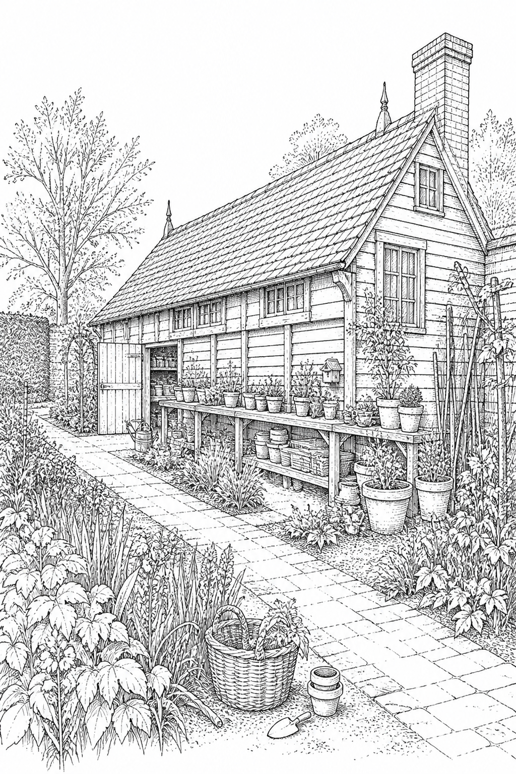Great Dixter Long Shed Gardening Study Coloring Page