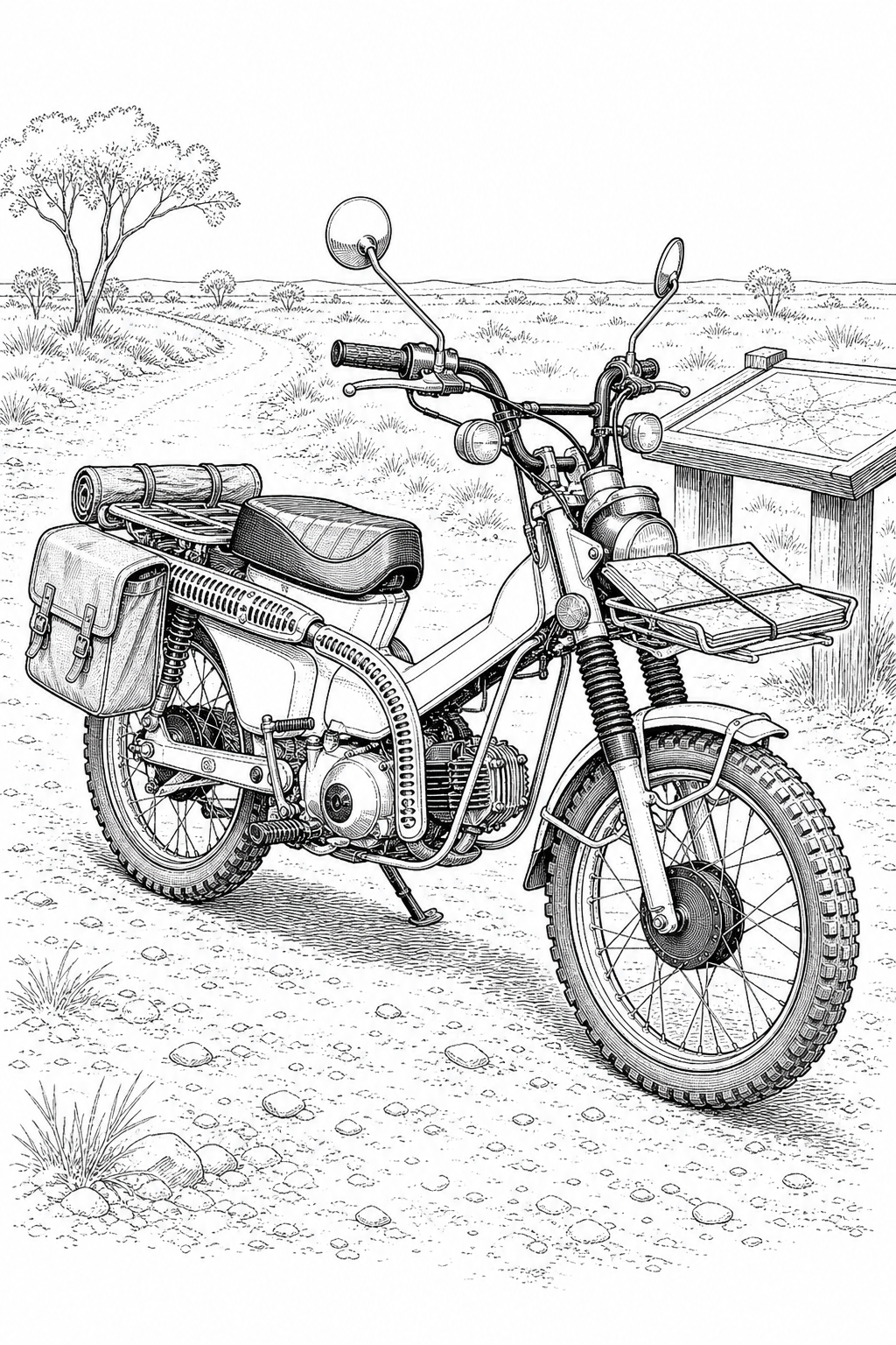Honda CT110 Outback Travel Setup Technical Line Drawing