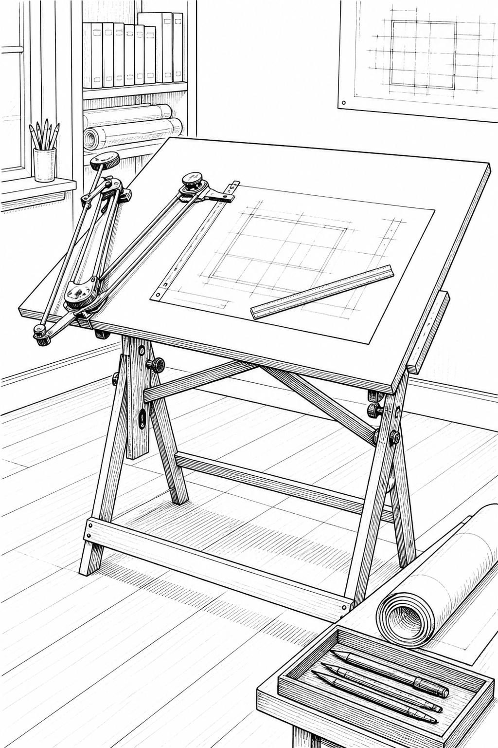 Keuffel & Esser Universal Drafting Machine Table Coloring Study