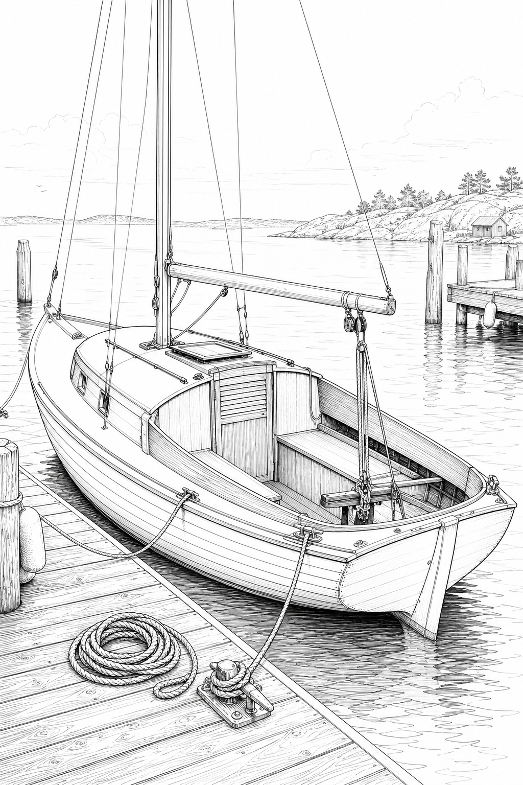 Nordic Folkboat Classic Keelboat Baltic Harbor Study