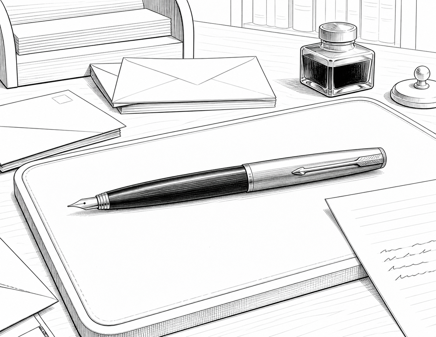 Parker 51 Correspondence Desk Technical Line Drawing