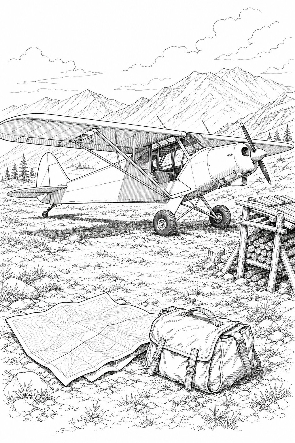 Piper Super Cub Alpine Supply Camp Coloring Page