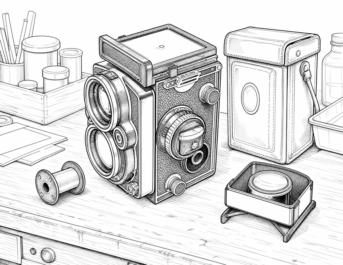 Rolleiflex 2.8F Photography Workbench Coloring Study