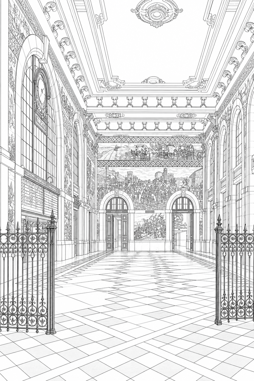 São Bento Railway Station Azulejo Hall Architectural Coloring Study