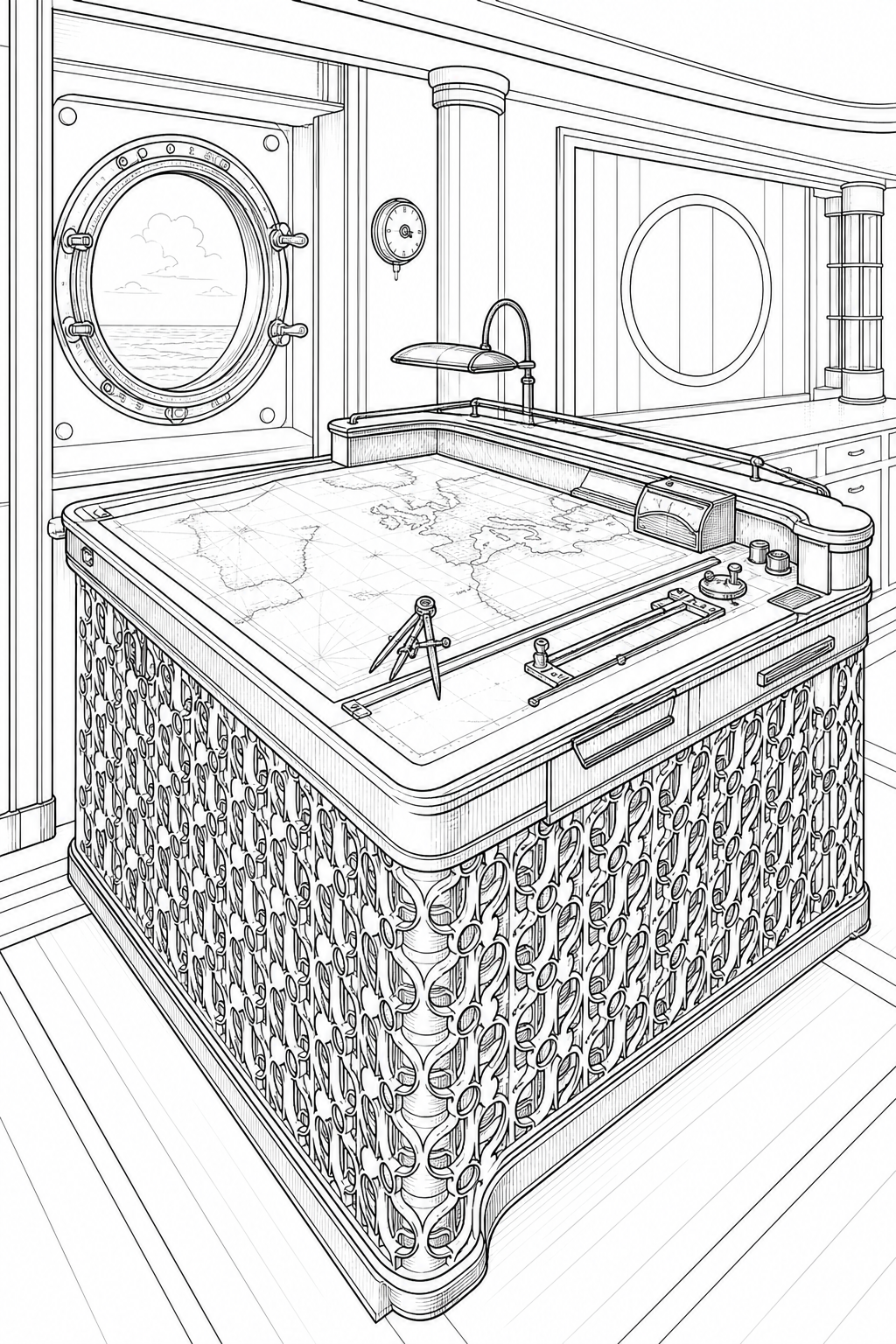 SS Normandie Art Deco Chartroom Desk Coloring Study