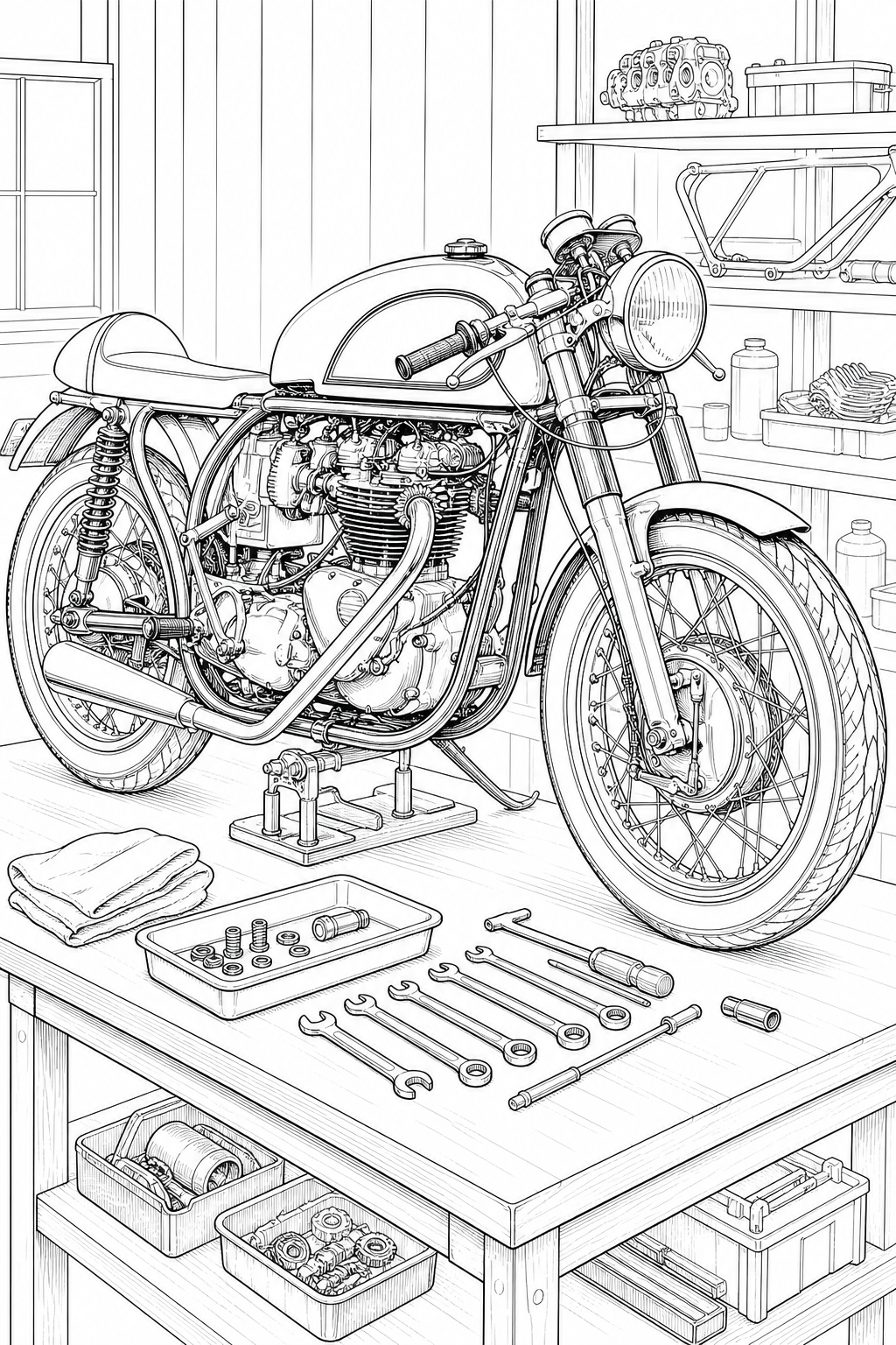 Triton Cafe Racer Build Technical Line Drawing