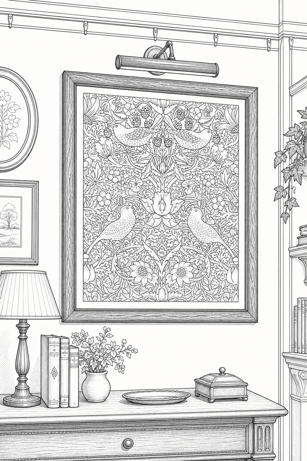 William Morris Strawberry Thief Salon Wall Art Coloring Study