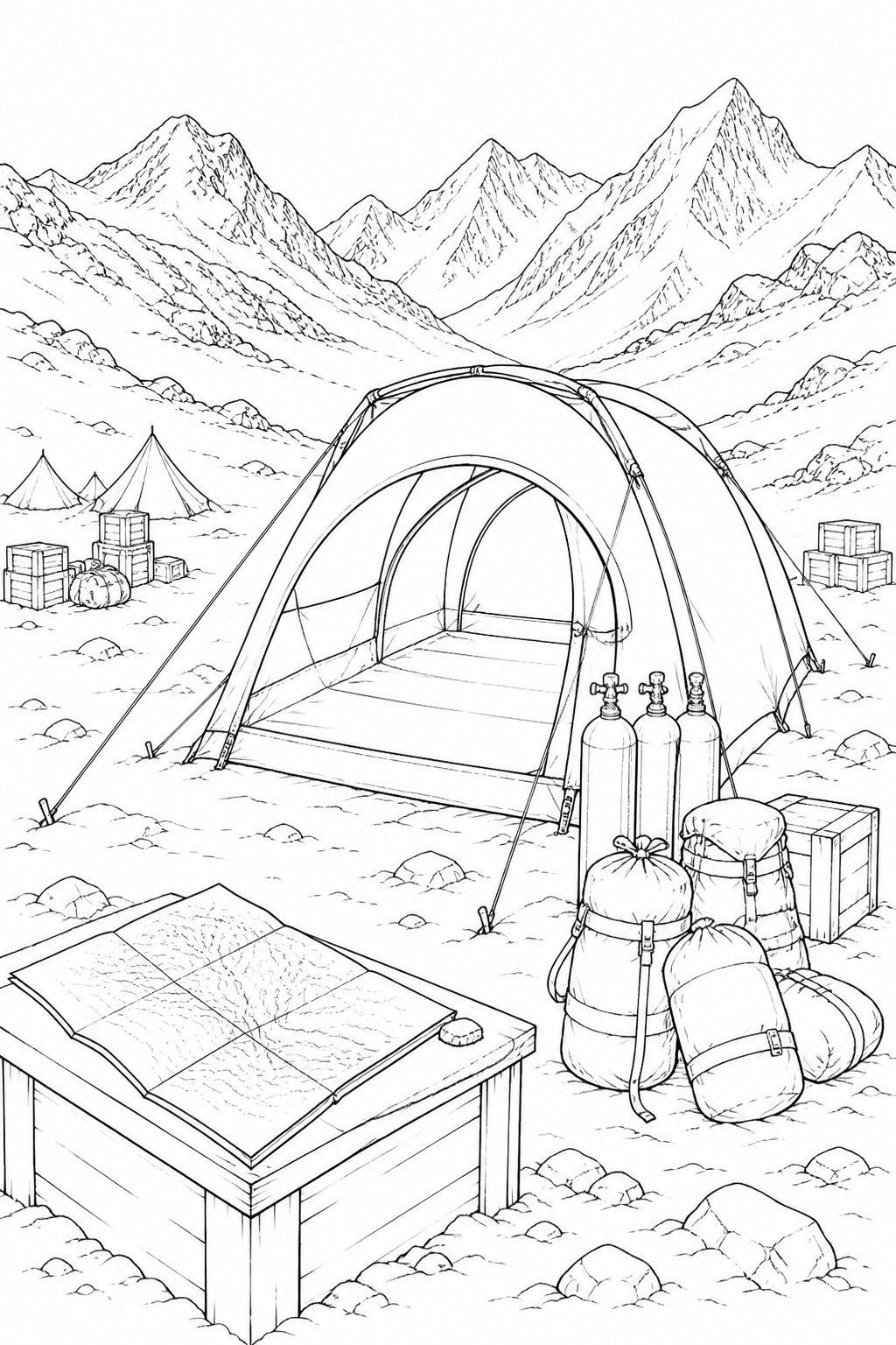 1953 Everest Expedition Base Camp Supply Tent Coloring Study