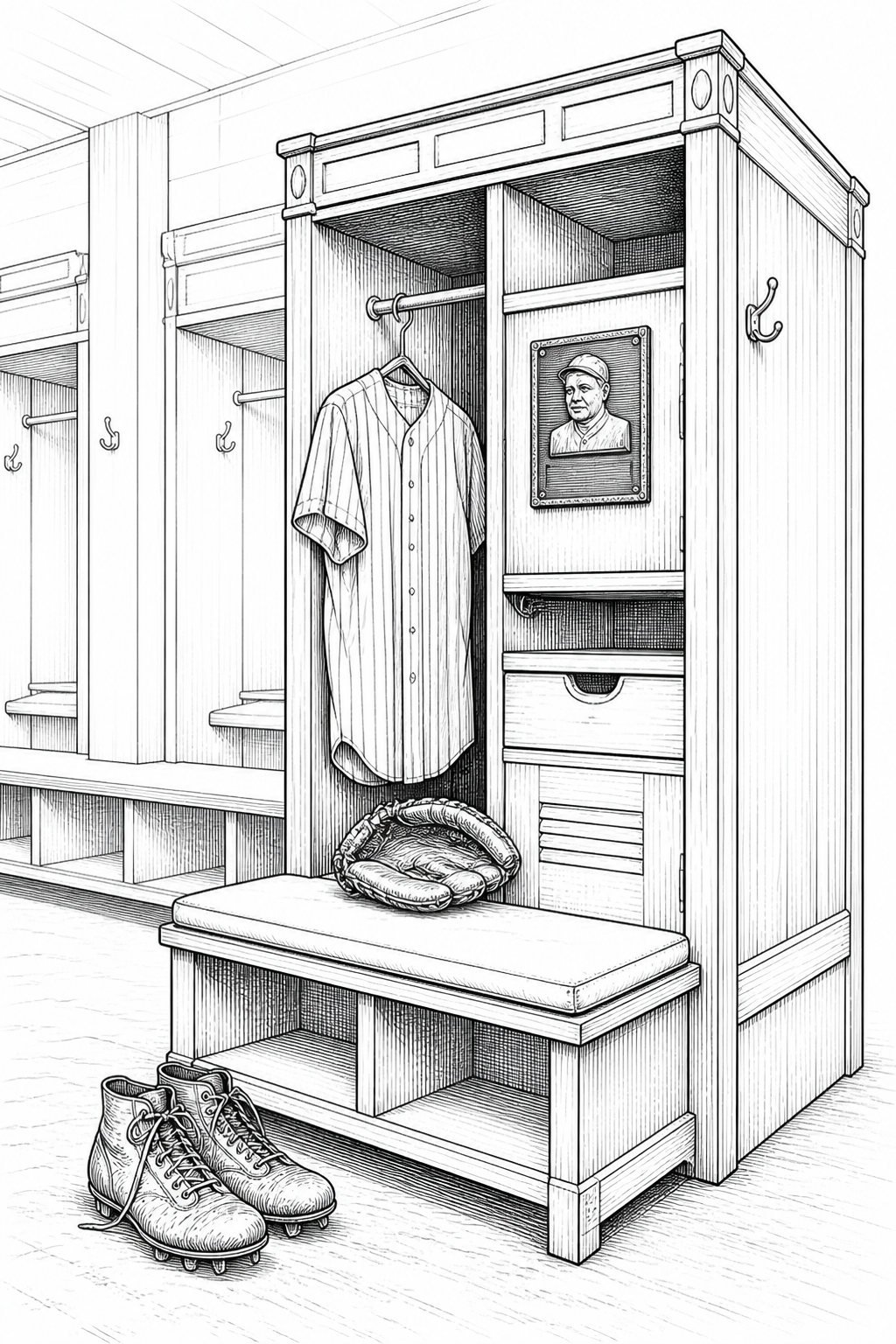 Babe Ruth Yankee Stadium Clubhouse Locker Coloring Study