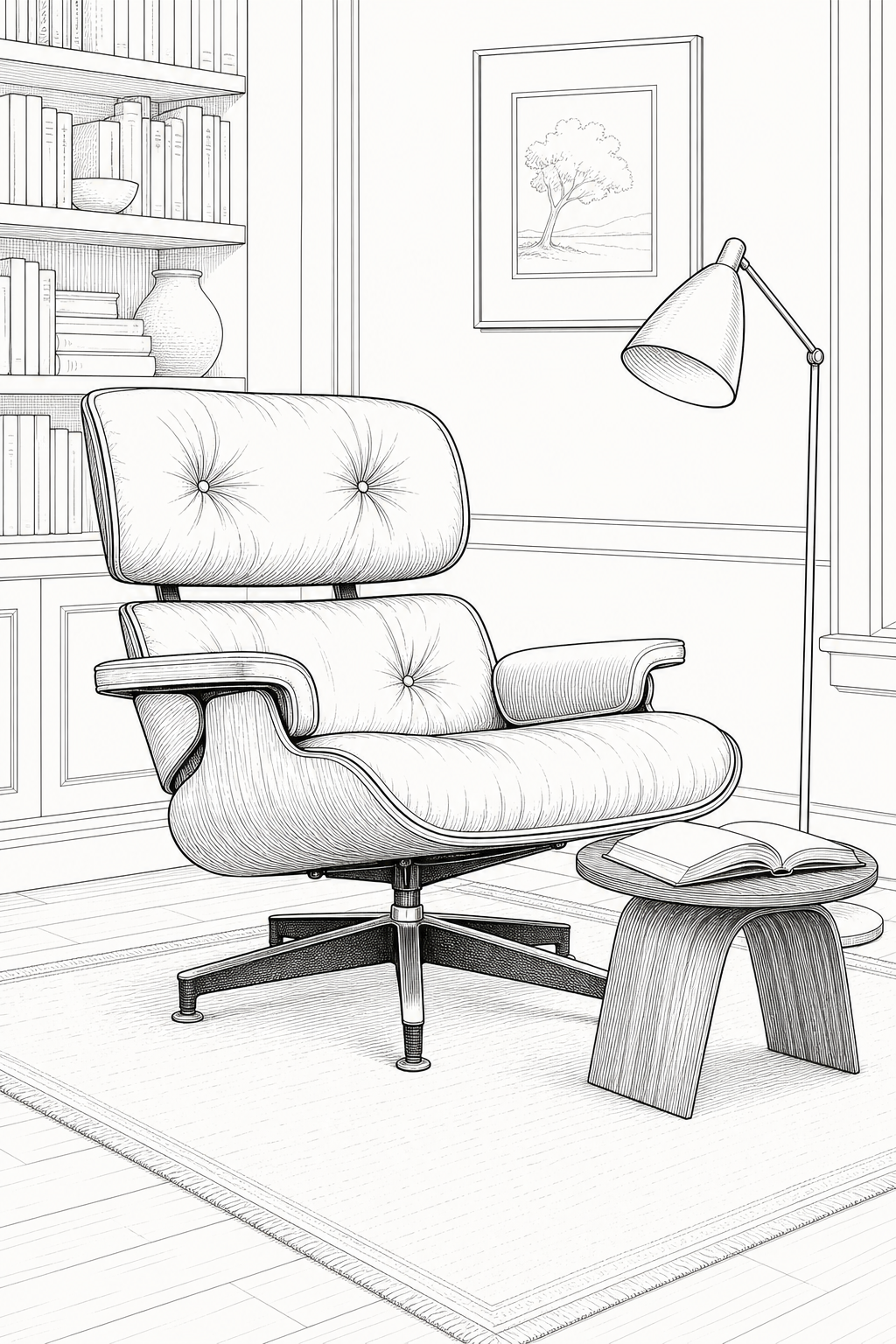 Eames Lounge Chair Library Reading Corner Coloring Study