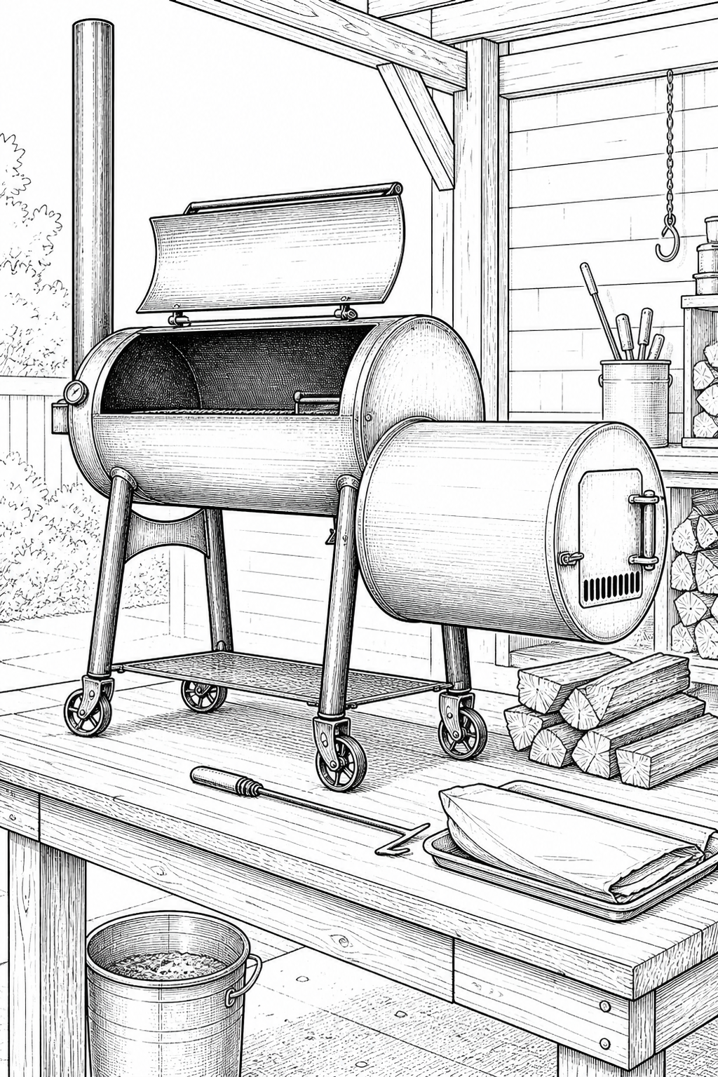 Franklin Barbecue Offset Pit Station Coloring Page