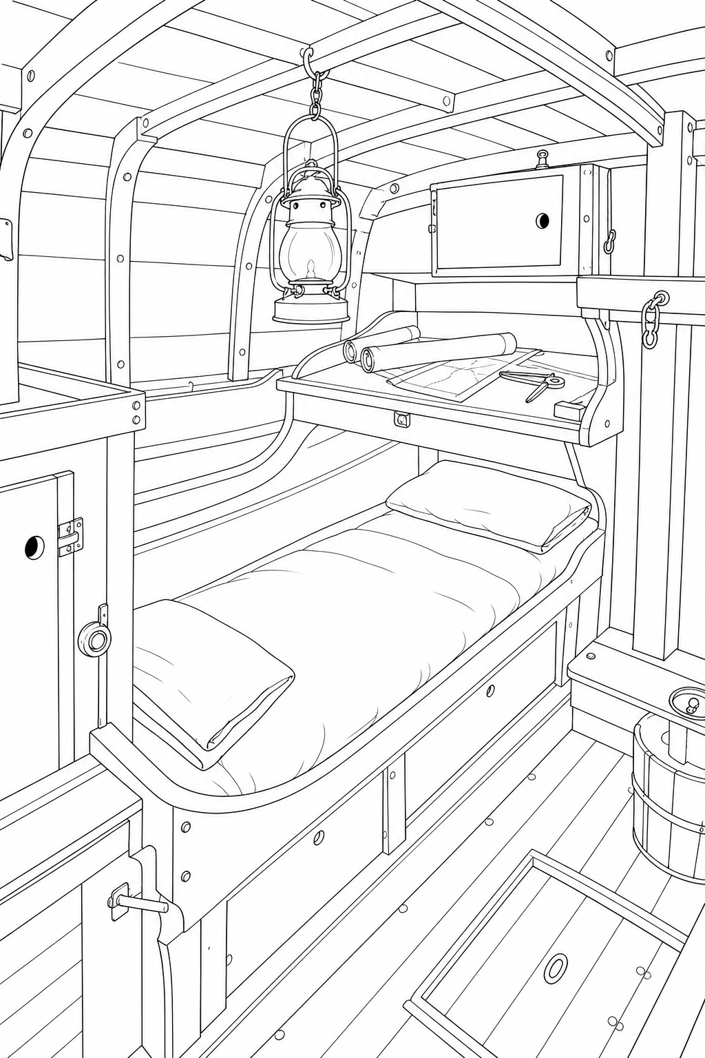 Joshua Slocum’s Spray Cabin Interior Coloring Study