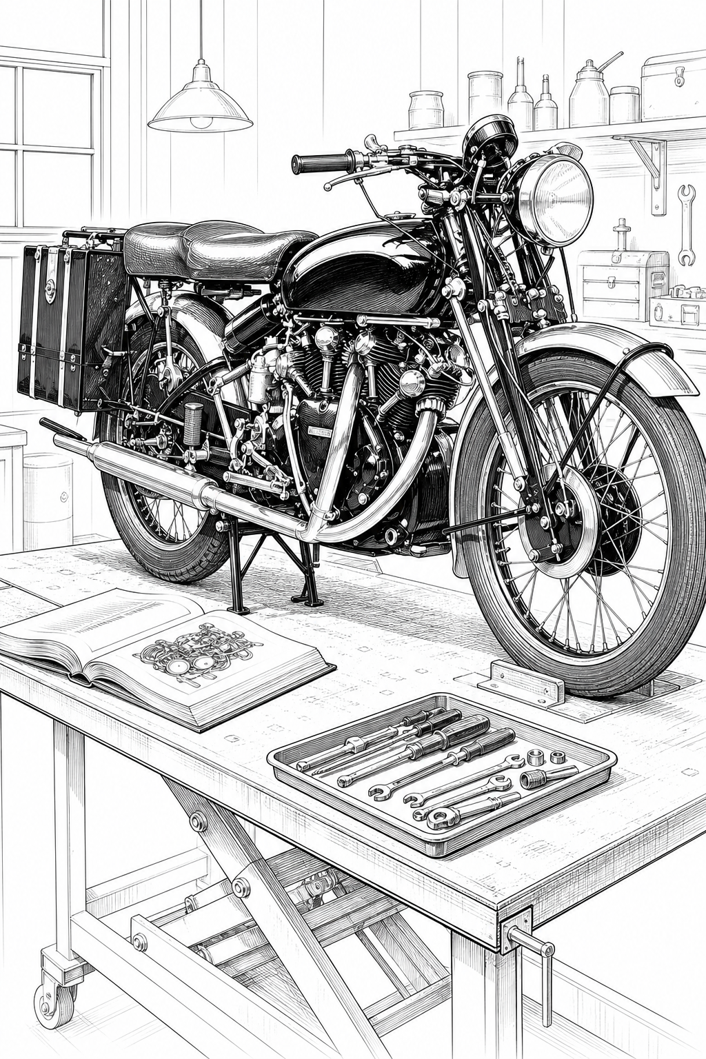 Vincent Black Shadow Restoration Bench Coloring Study
